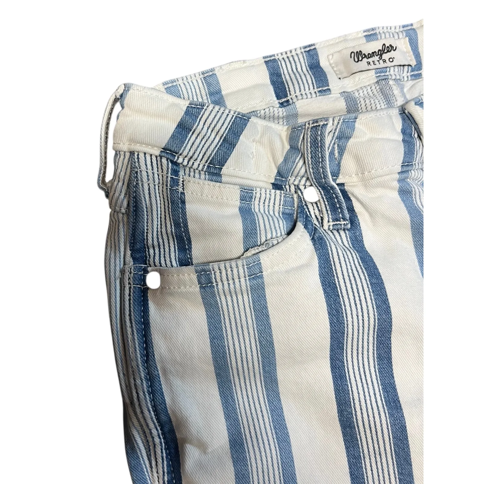 Wrangler Women's Retro Bailey High Rise Flare Jeans Blue White Stripes 28x34 - Image 5