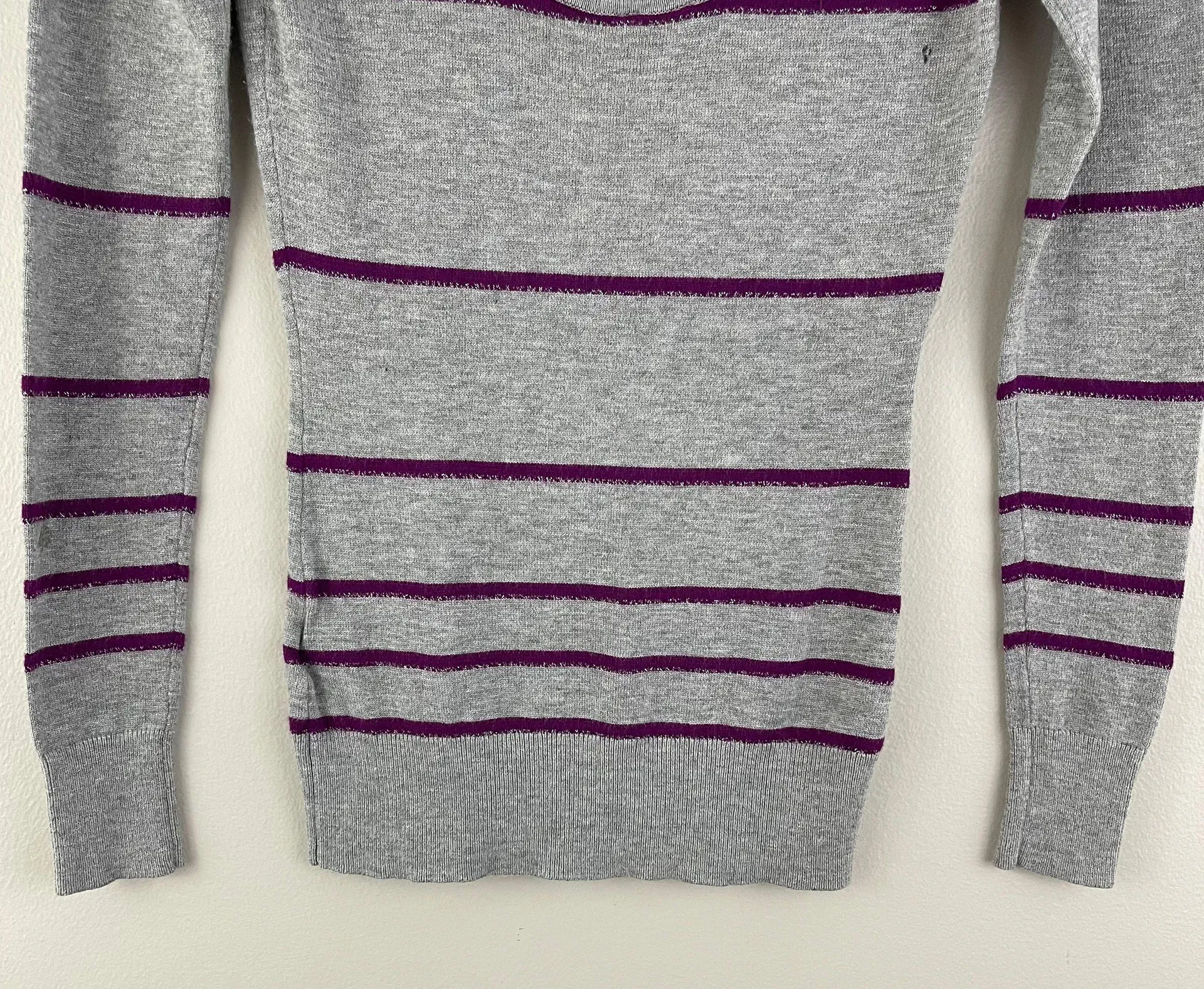 Vintage Y2K Vibes Grey Purple Glitter Stripe Bling Graphic Fitted Sweater - Image 7