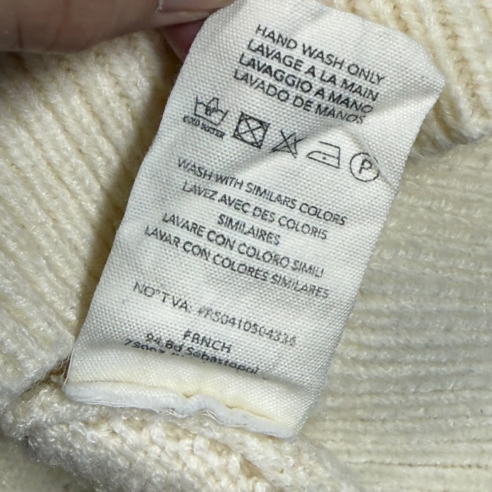 FRNCH Paris Ruffle Shoulder Sweater‎ Open Knit Pullover Cream Size L - Image 6