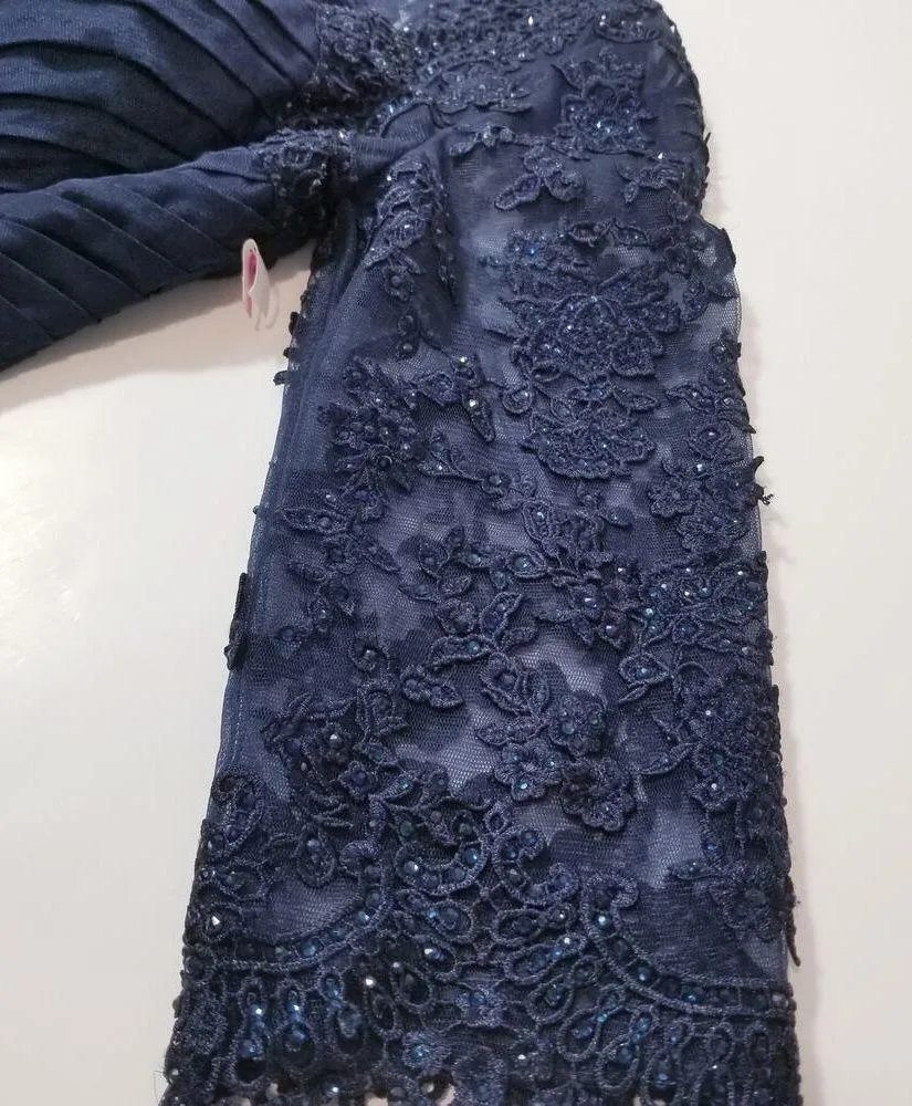La Femme Rhinestones Beaded Lace Long Evening Gown - Image 7