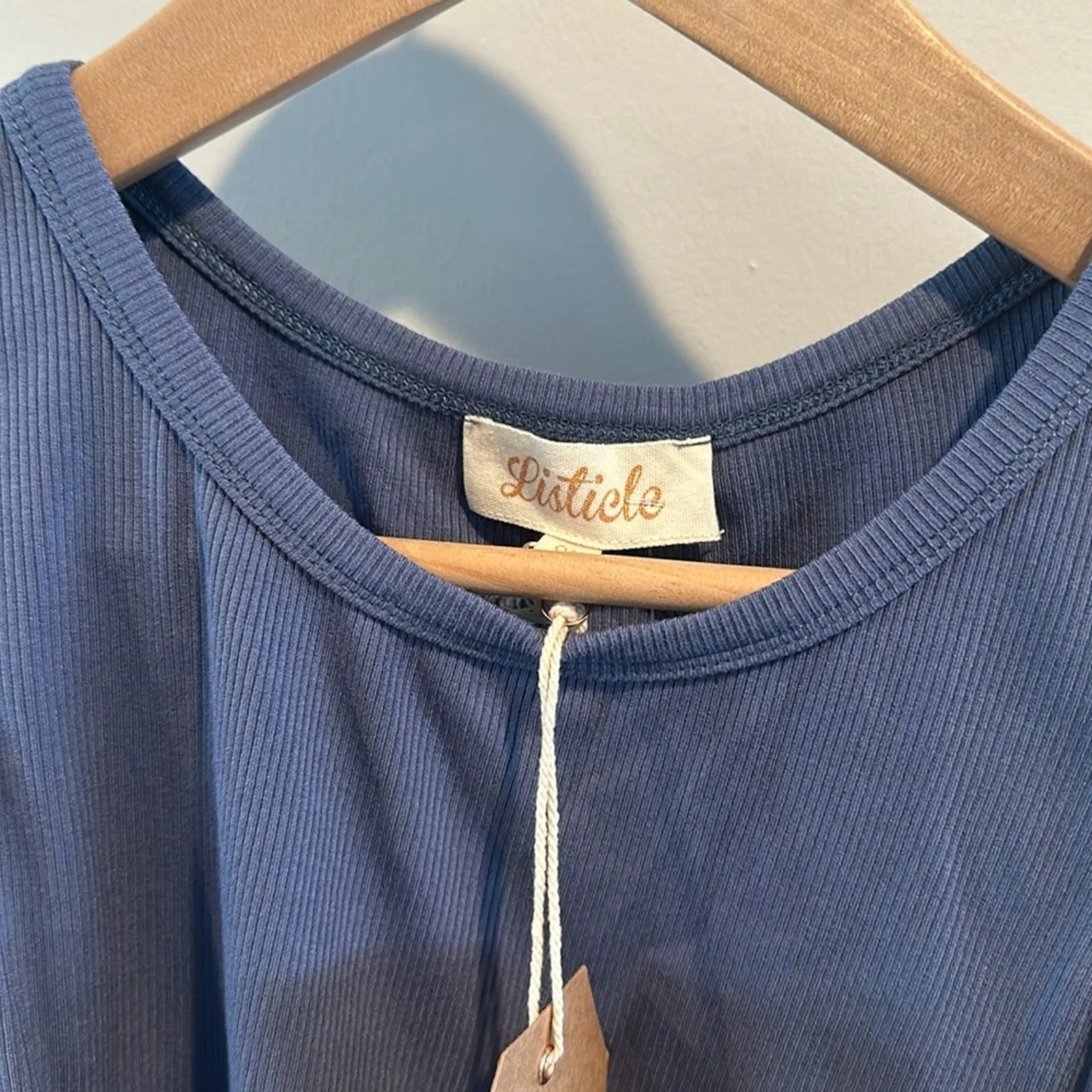 Listicle Blue Stassi Asymmetrical Knit Sleeveless Crop Top - Image 3