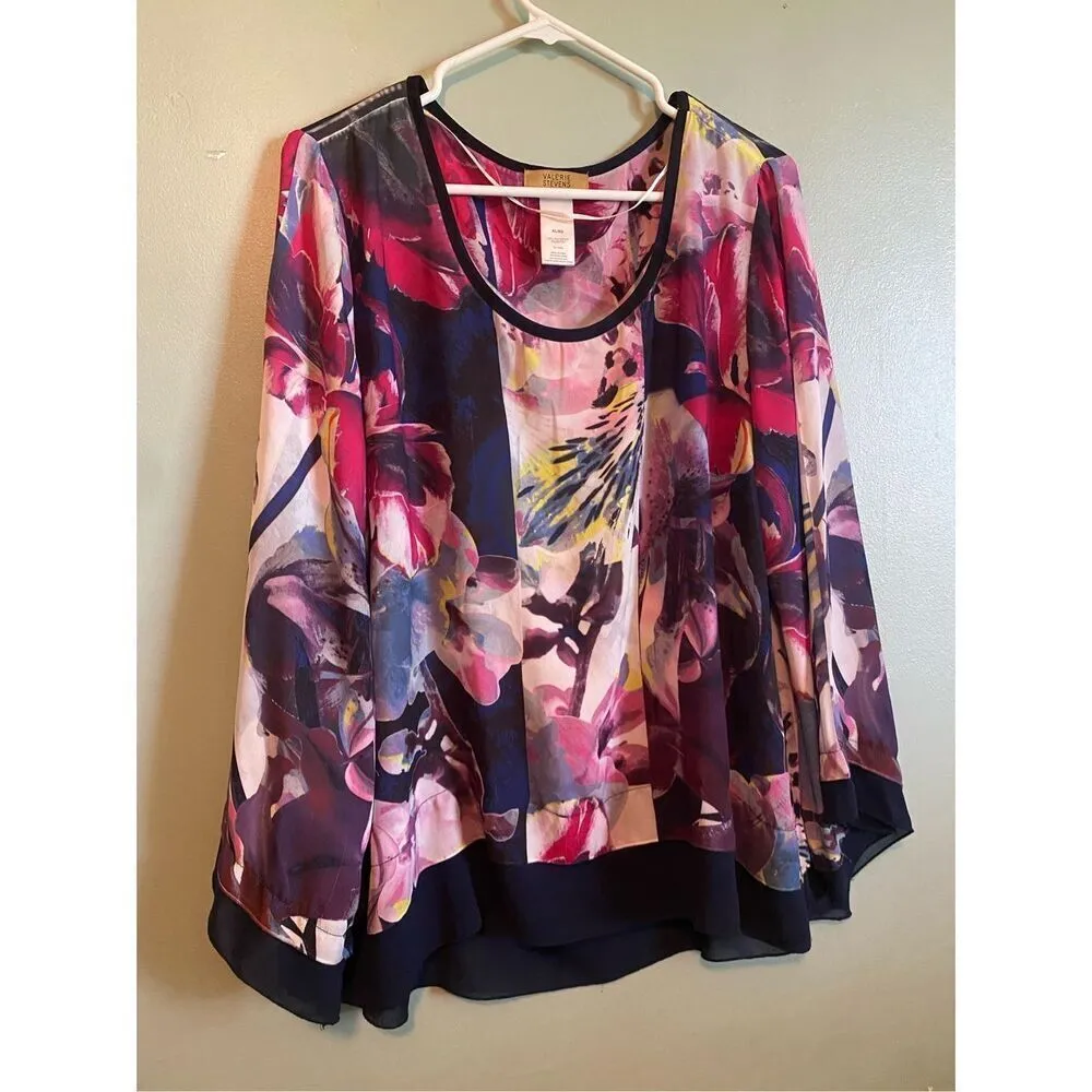 Valerie Stevens Floral Scoop Neck Chiffon Type Long Sleeve Top Size XL NWOT - Image 2