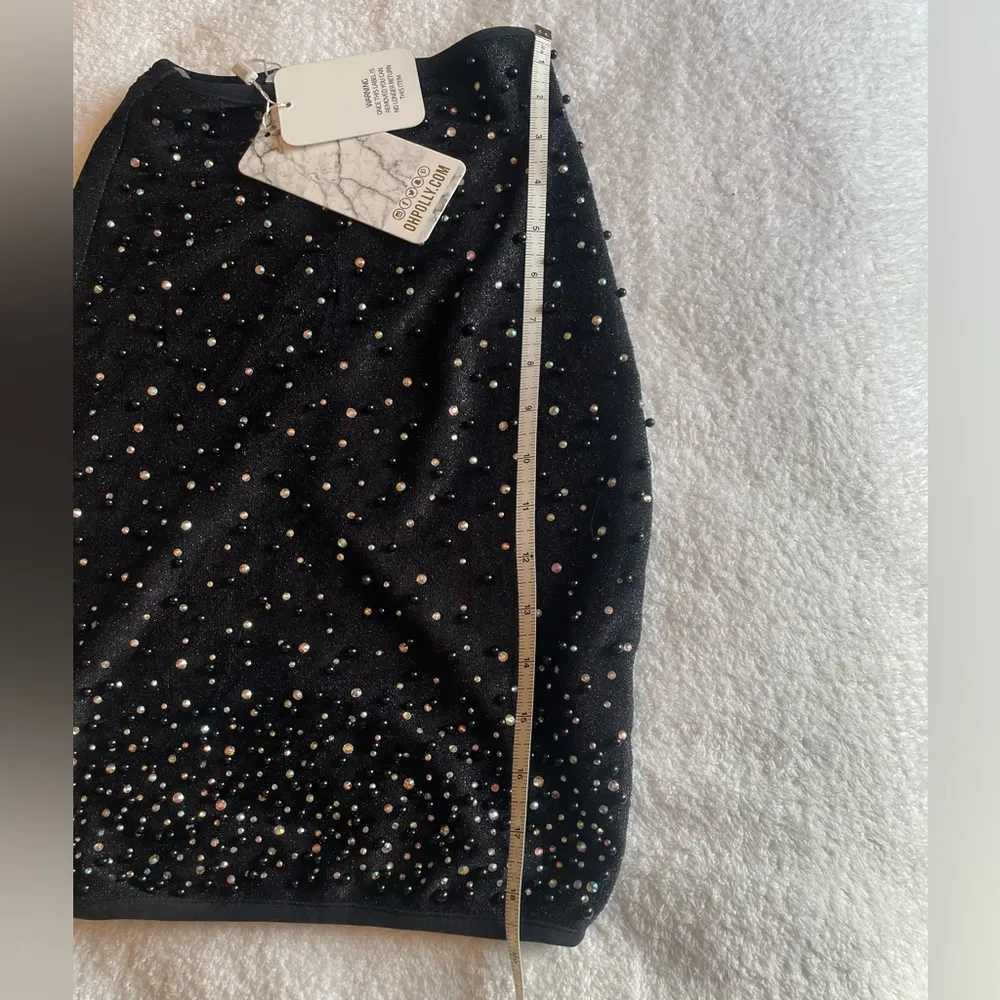 Black Beaded  Set:  Skirt and Crop Top w Halter Ties Sz 0 NWT - Image 11