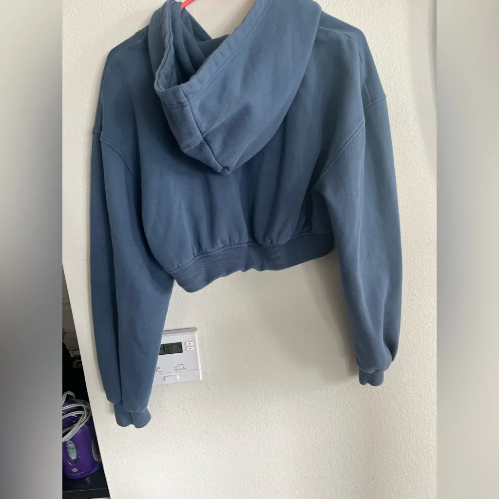 For Love & Lemons Hooded Sweatshirt Blue Josie Cropped Hoodie Soft Fleece Sz m - Image 7
