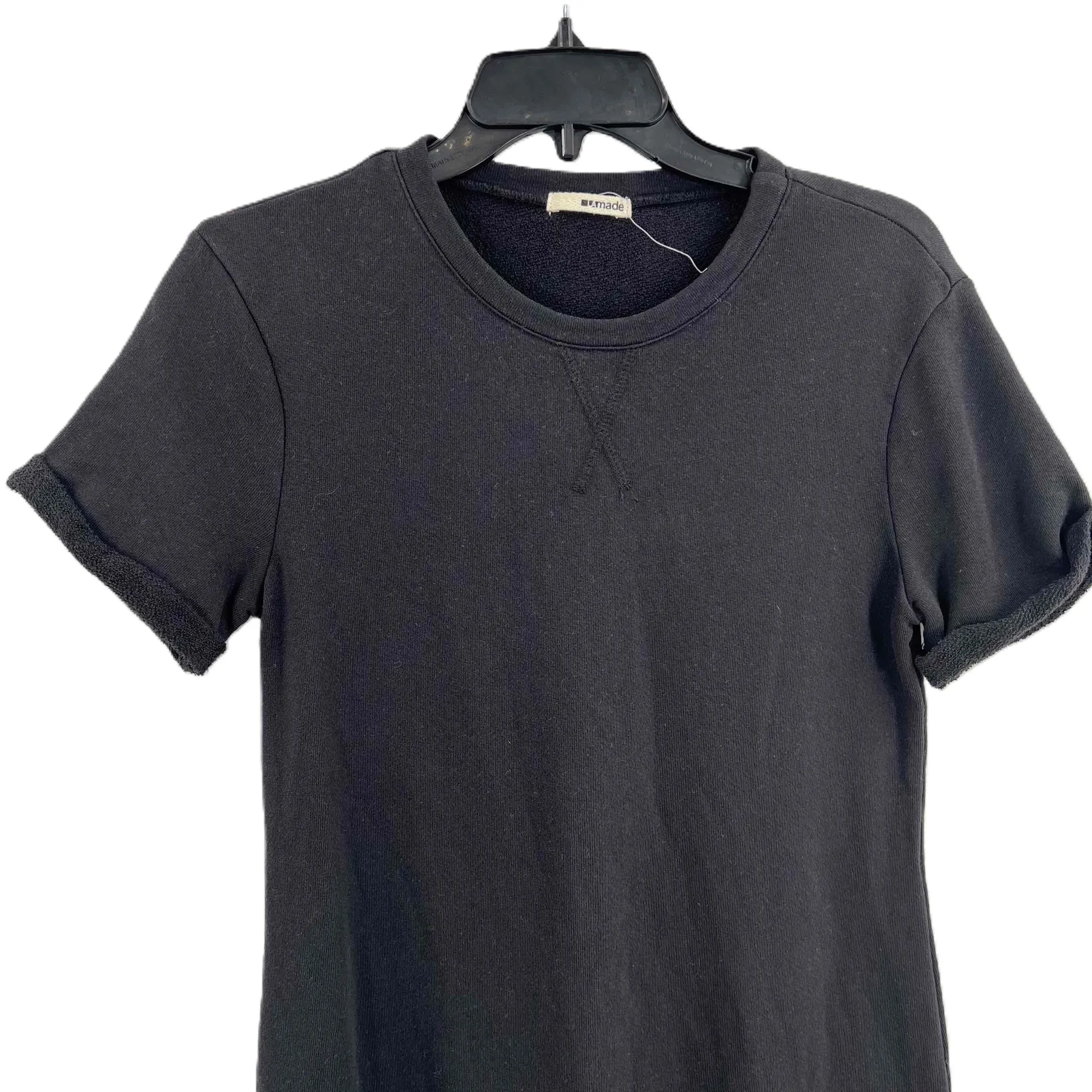 LAMade Black Short Sleeve Crew Neck Sweatshirt Dress With Pockets Knee Length - Image 2