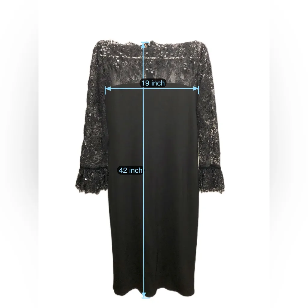 Vtg Tadashi Shoji Lace Sequins Dress Black Formal Evening Cocktail Party Size 14 - Image 6