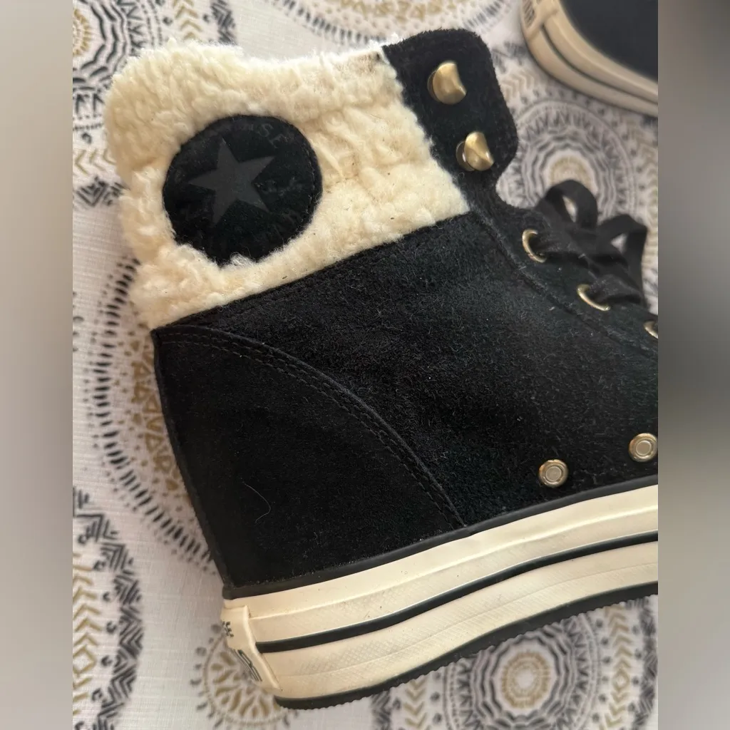 Converse CT Platform Plus Wool Collar Hidden Wedge Sneakers Womens Size 8 Black - Image 11