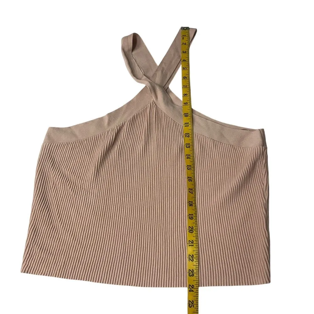 Halogen Women's Cropped Halter Ribbed Knit Tank Size‎ XL Beige Sleeveless NEW - Image 9