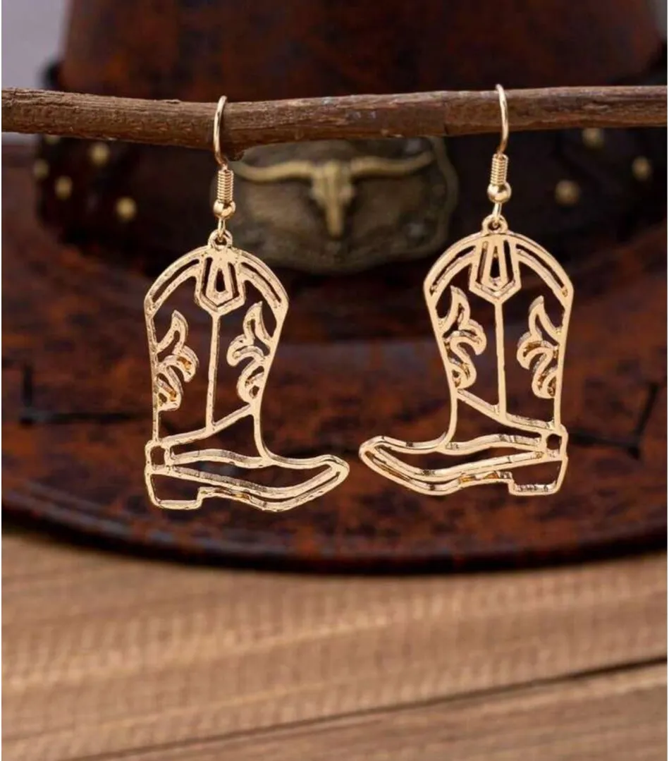 Western Cowboy/Cowgirl Boots Earrings Gold - Image 3