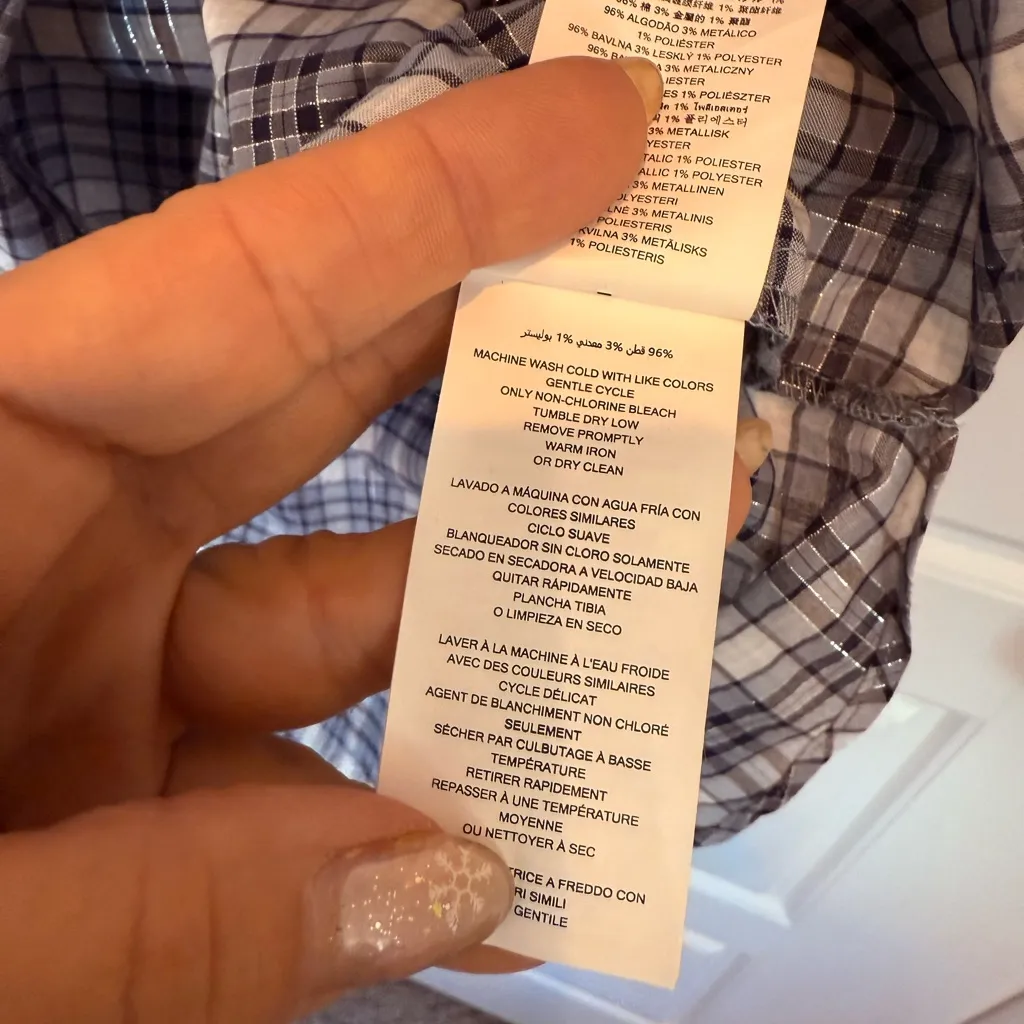 NWOT Women’s Michael Kors Blue Plaid Off the Shoulder Top Size XL Metallic - Image 7