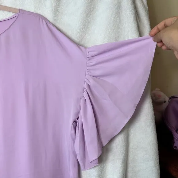 NWT Amanda Uprichard‎ Ruffle Short Sleeve Flowy Blouse Size Large Purple - Image 6