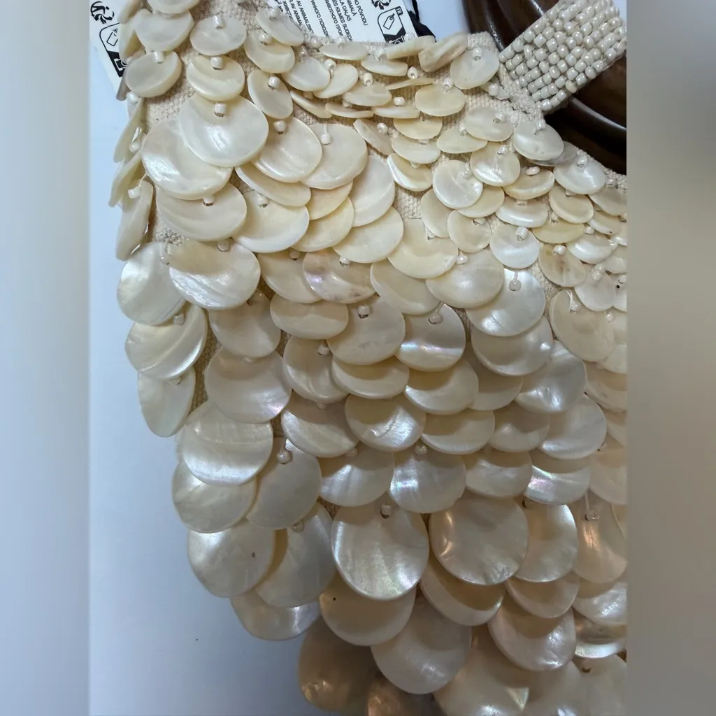 Zara Faux Mother of Pearl Shell Appliqué Bag Purse Crossbody Bohemian Festival - Image 7