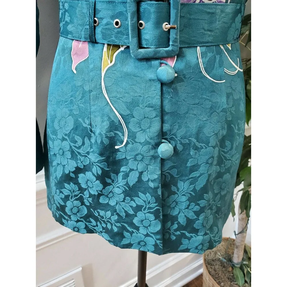 VTG Ethos Women Blue Floral Polyester Long Sleeve Sweetheart Neck Blouse Medium - Image 4