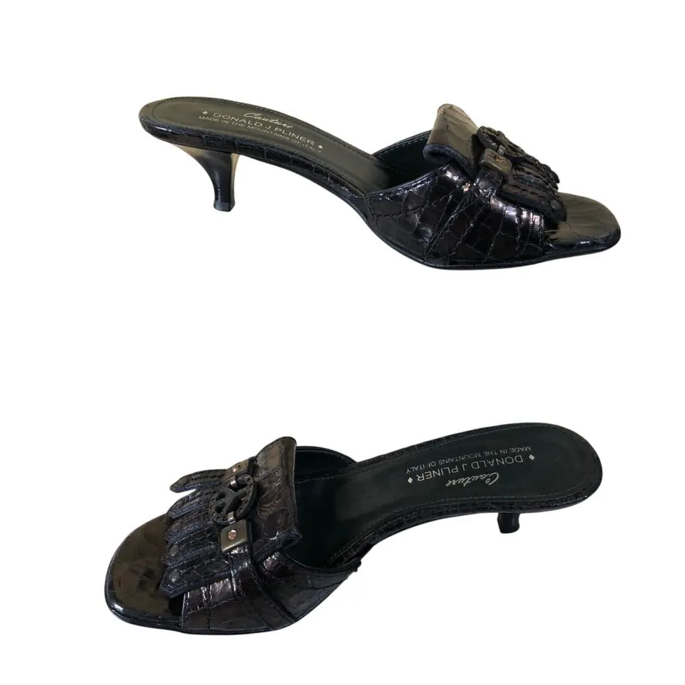 Donald Pliner Black Metallic Patent Gator Leather Slide Shoe Peace New $295 NIB Size 6.5 - Image 5