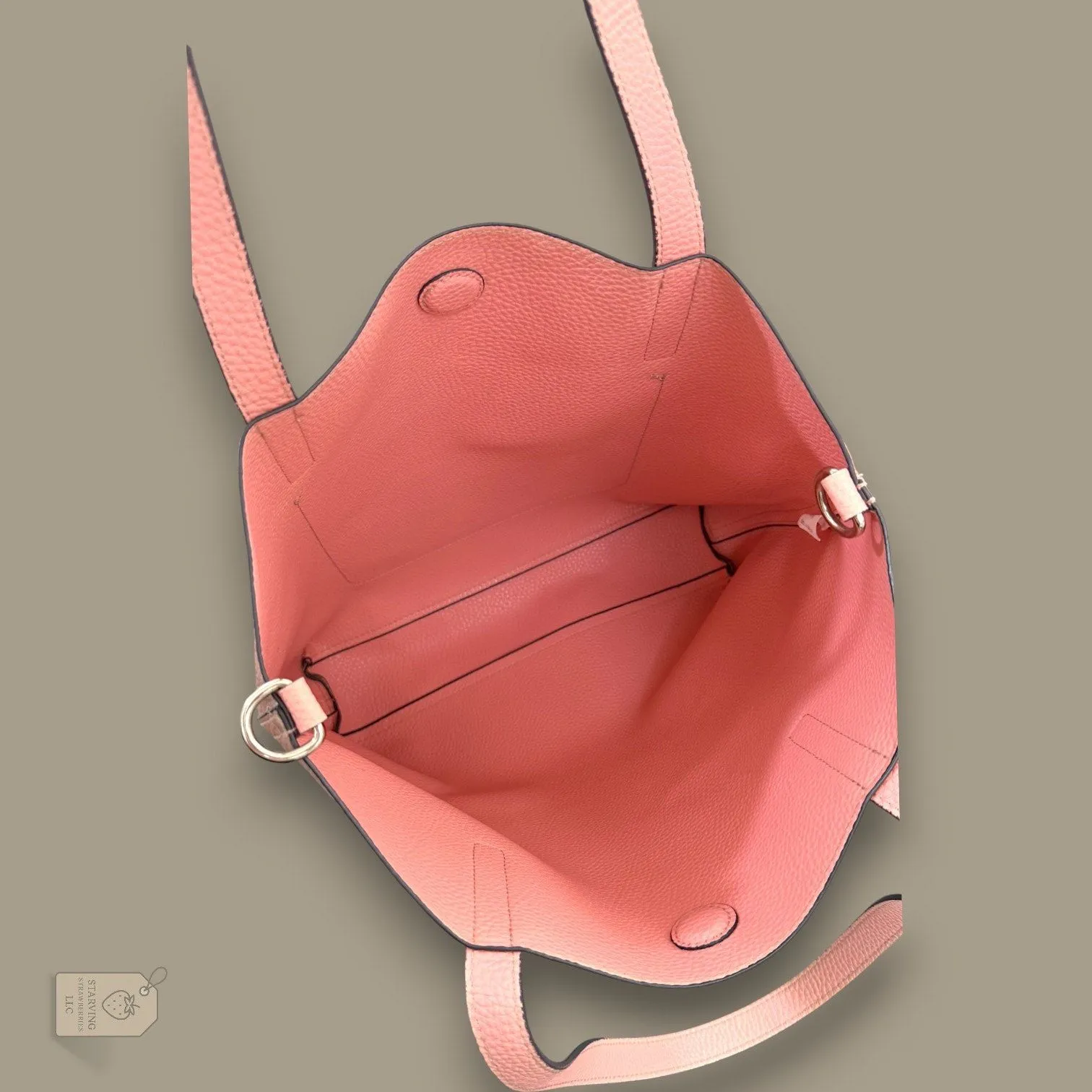 Metallic Rose Gold Vegan Leather Tote Bag w/ Pink Contrast Interior Minimalist - Image 4