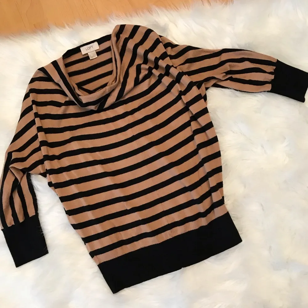 LOFT lightweight dolman striped sweater camel black Woman’s XS draped neck - Image 2