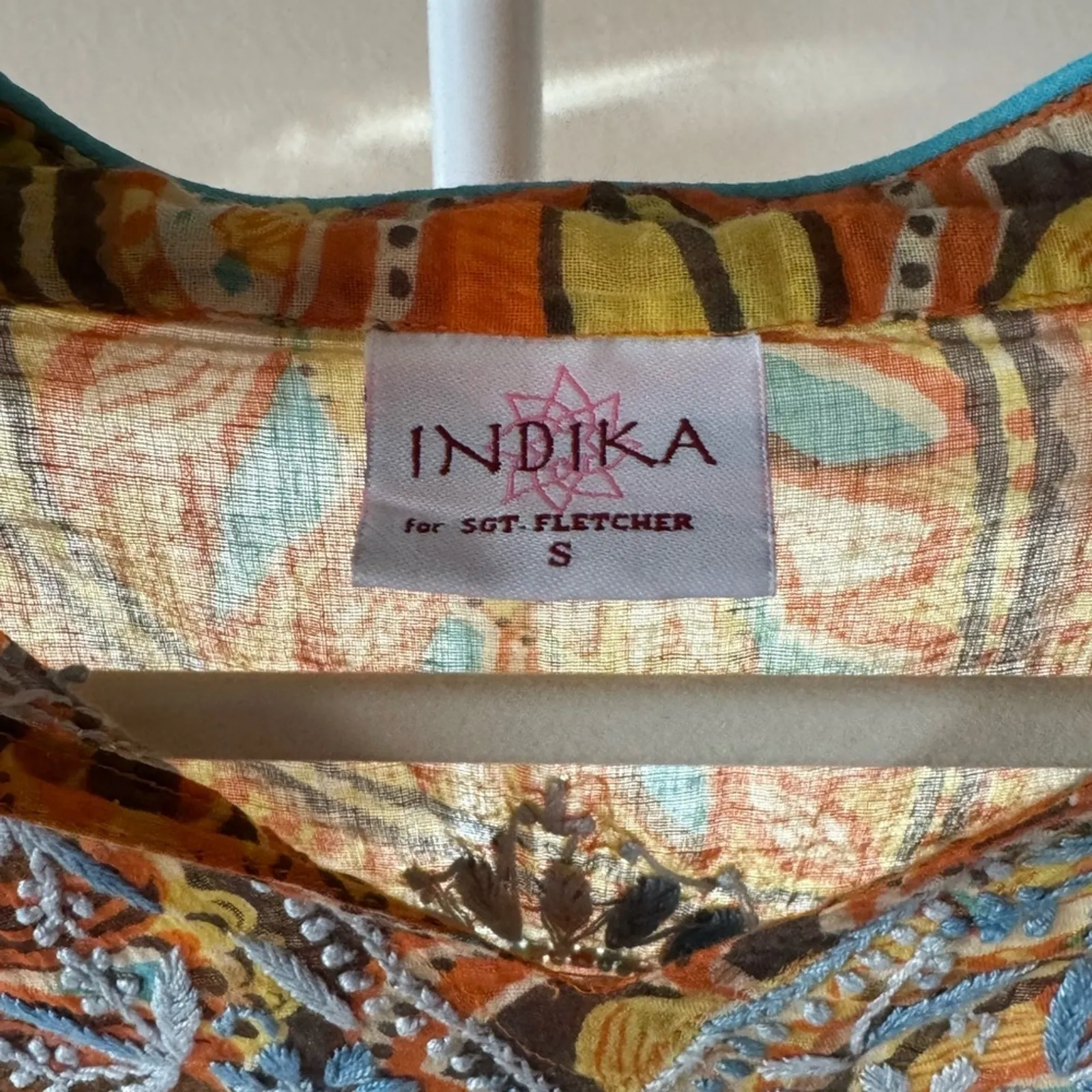 Indika Colorful Embroidered Paisley Floral Long Sleeve Tunic 100% Cotton Orange - Image 2