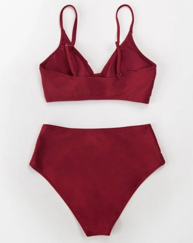 Women’s Twist High-Waist Bikini Set - Dark Red - Image 6