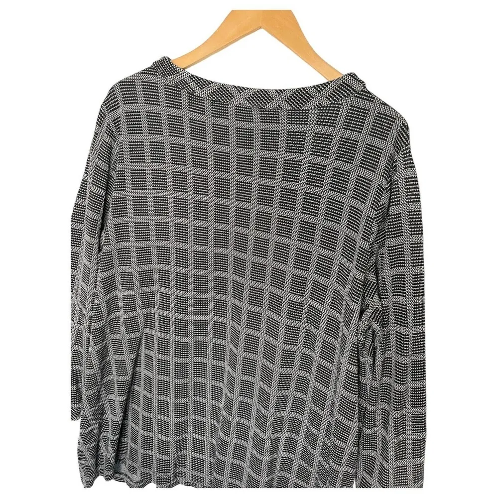 J Jill Top Womens 2X Windowpane Round Neck Long Sleeve Pullover Black Gray - Image 10