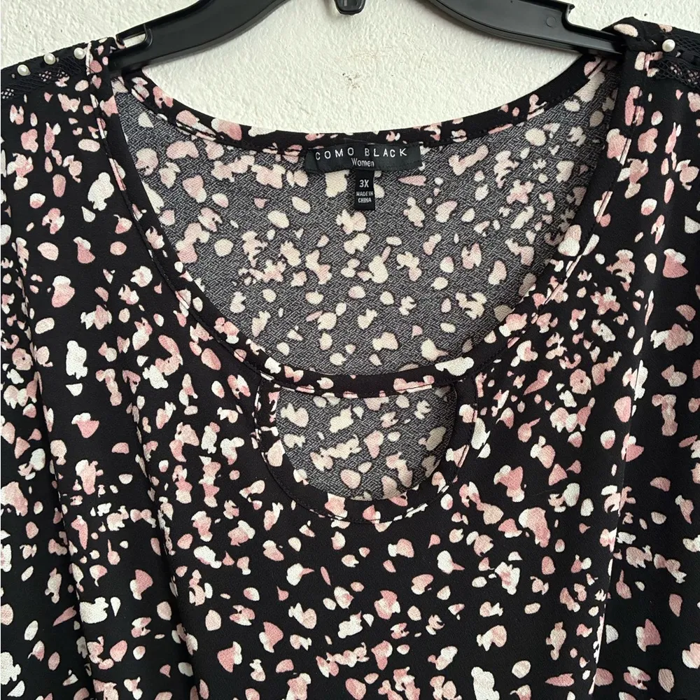 Como Black Women Crew-Neck Front Twist Black Top 3X - Image 4