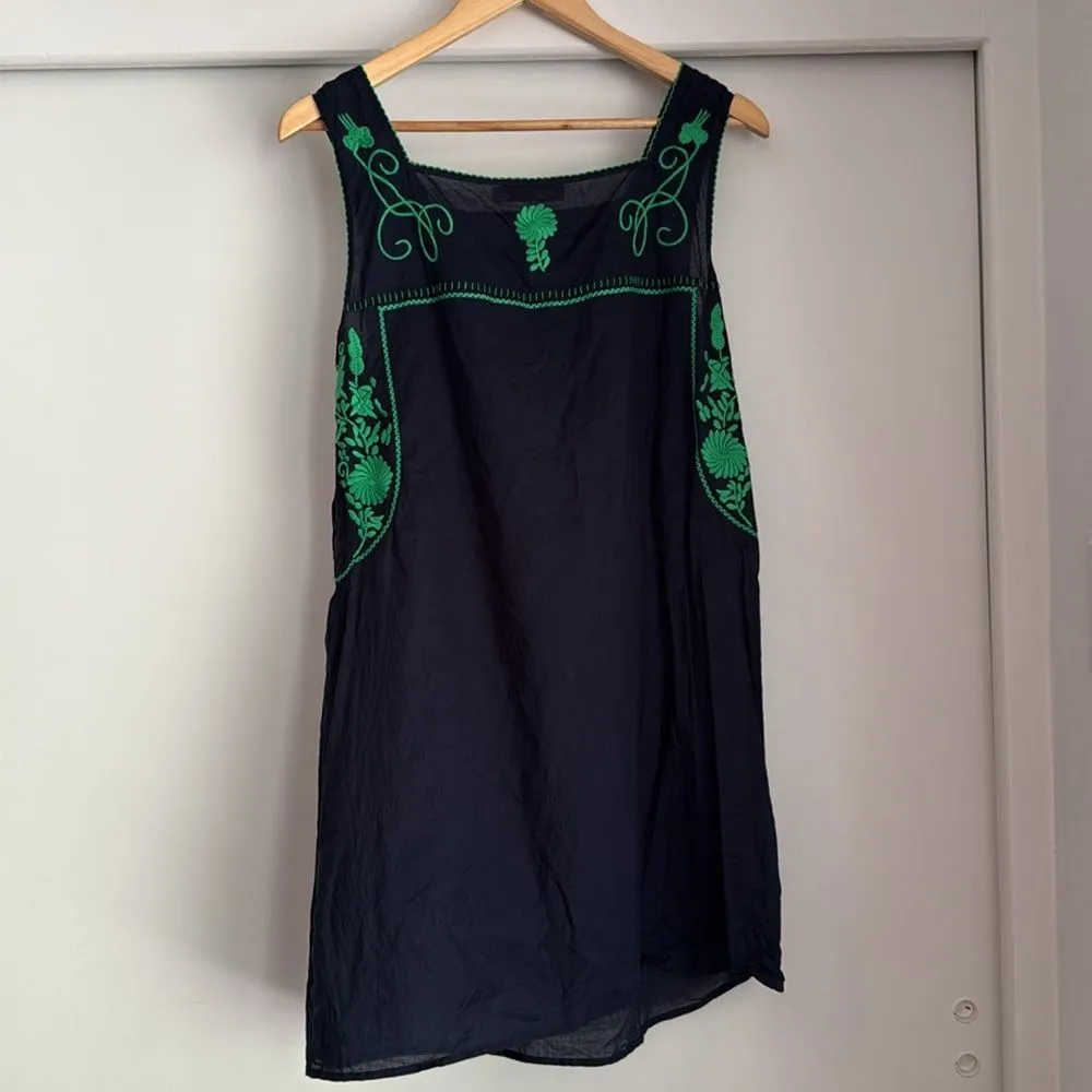 Tory Burch Amira Blue Green Embroidered Size Large Cotton Tunic Top Swim Cover - Image 5