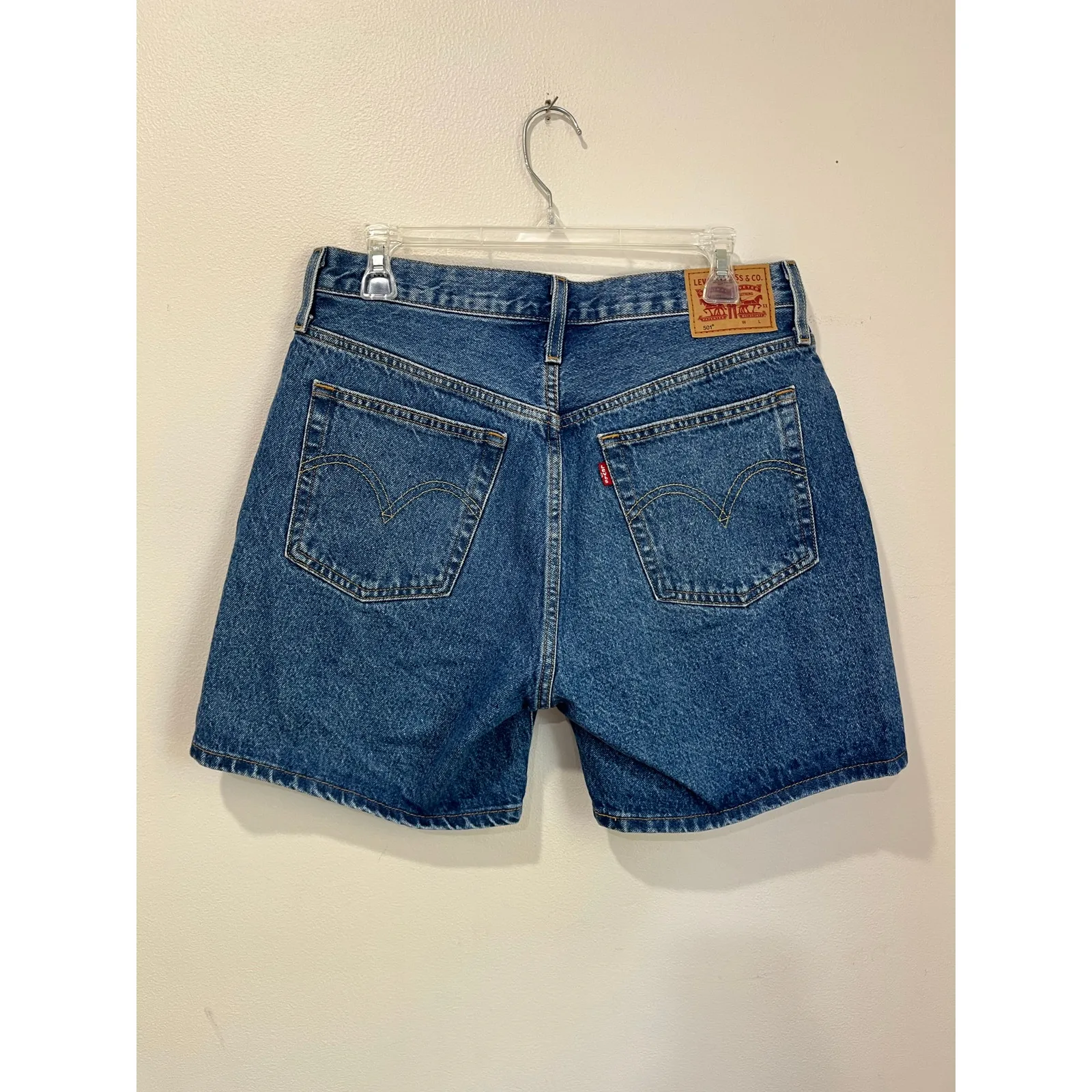 Levi’s Premium 501 Mid Thigh Shorts Size 30 High Rise Blue Denim - Image 3