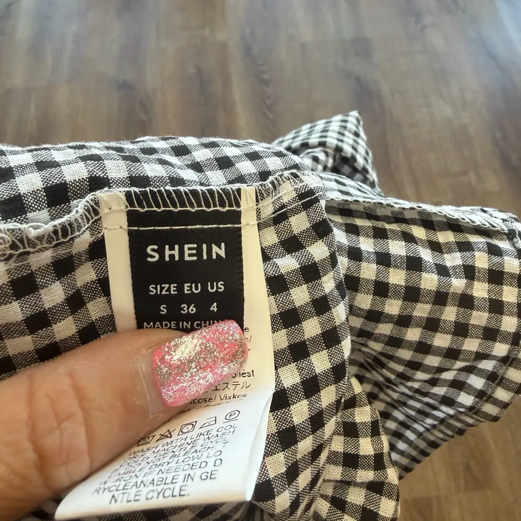 women's babydoll peplum plaid blouse with long puff sleeves and a bow tie front - Image 3