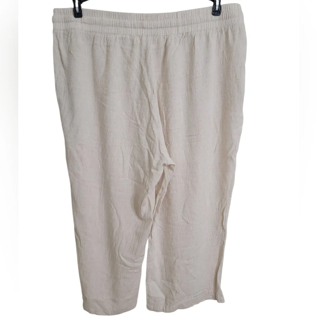 Mia & Tess Beige Cropped Capri Wide Leg Linen Rayon Blend Pants Sz XL - Image 2