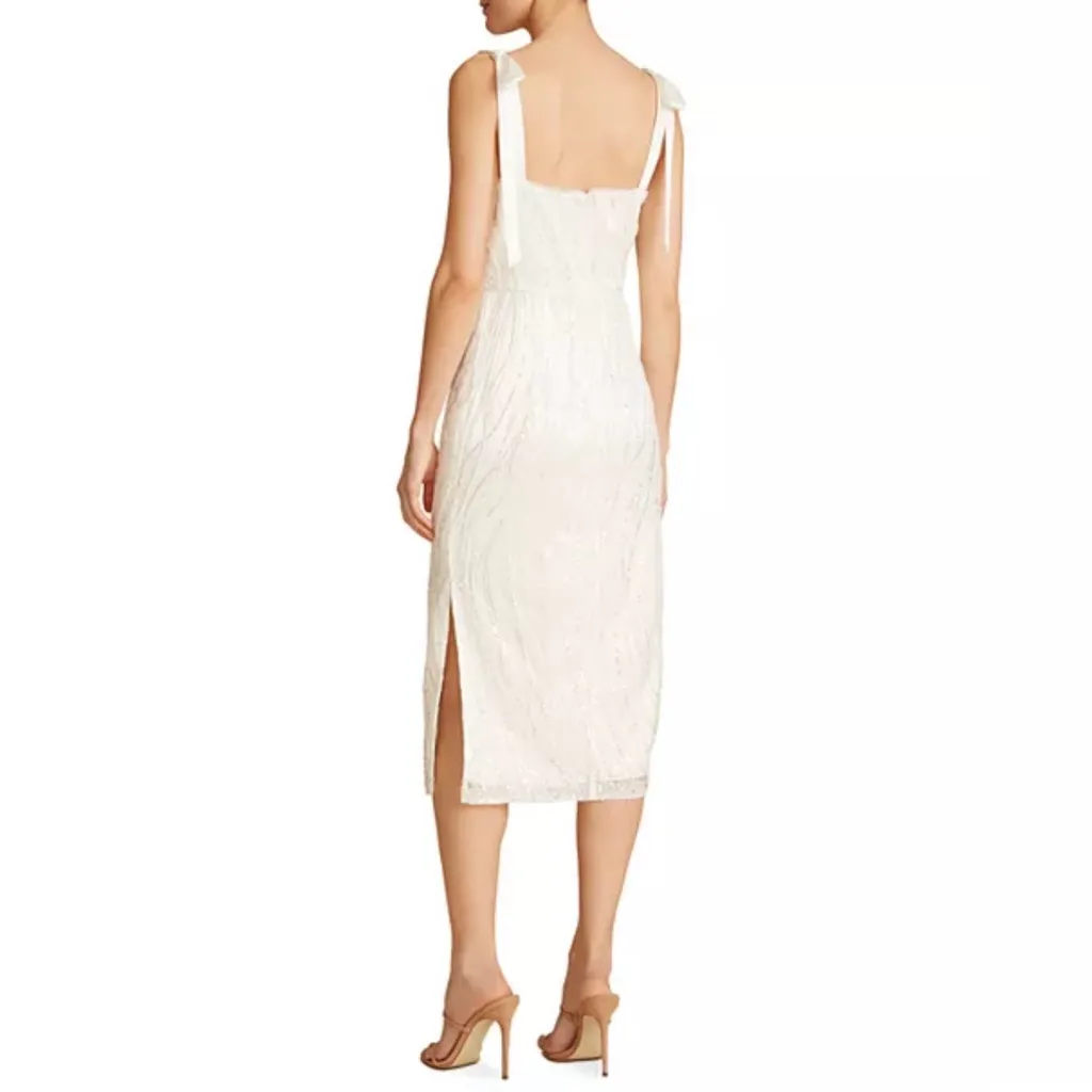 ML Monique Lhuillier Sequin Tie Shoulder Midi Dress in White, Size 2, NWT $595 - Image 3