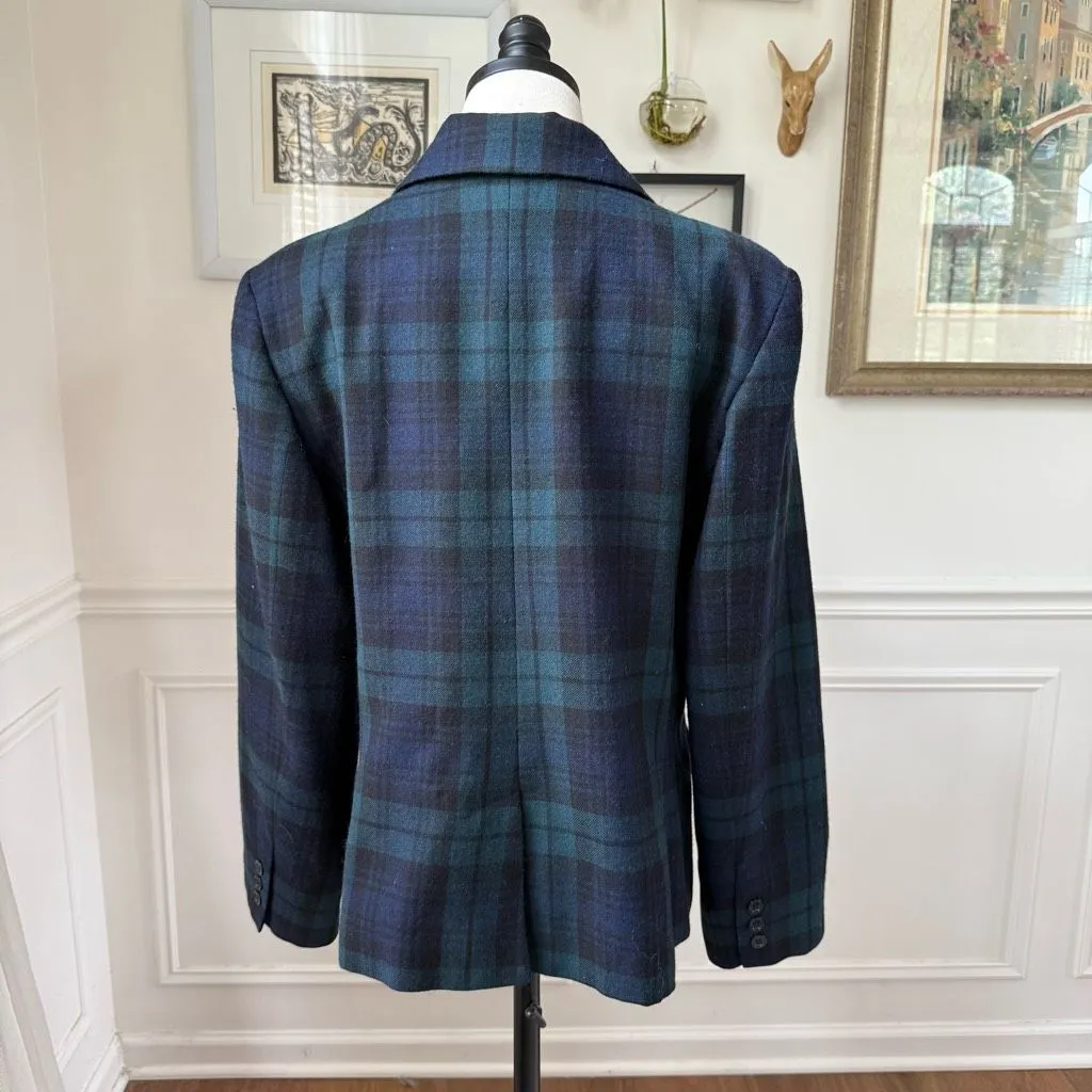Vintage Summit Hill Wool Blackwatch Plaid Blazer 14 Blue - Image 4