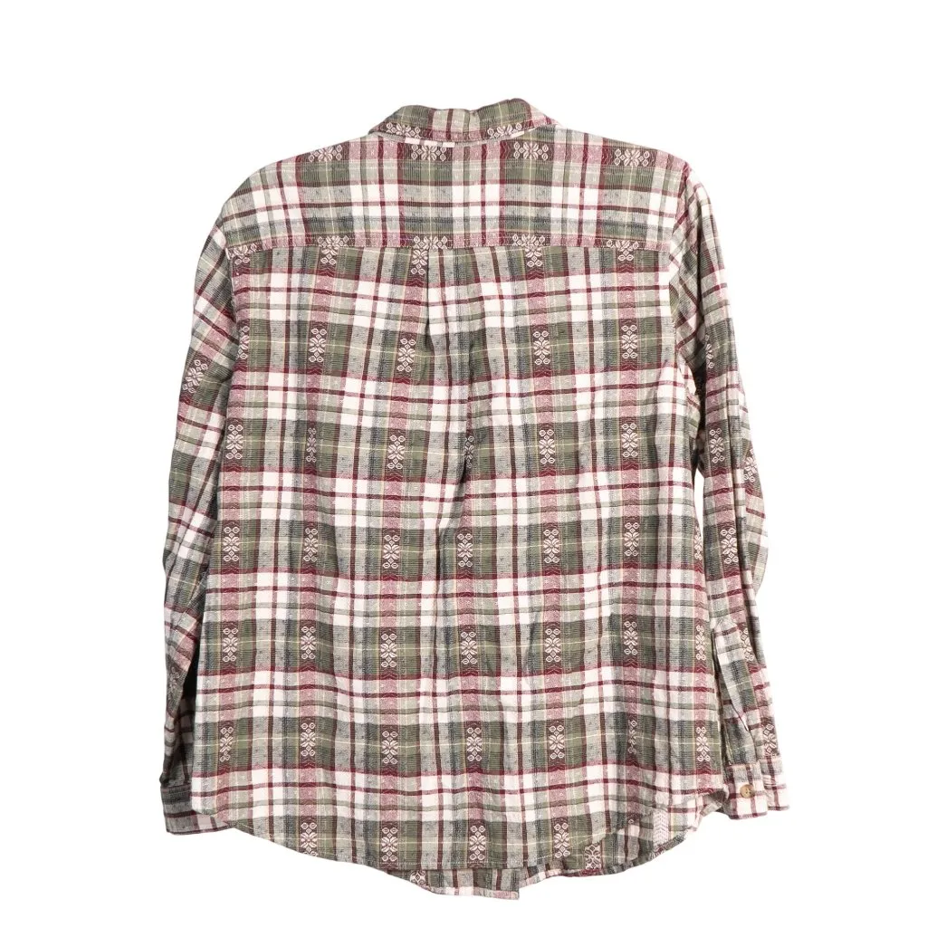Y2K Plaid Embroidered Button Up Shirt PL Women Red Green Christmas Cotton Petite - Image 5