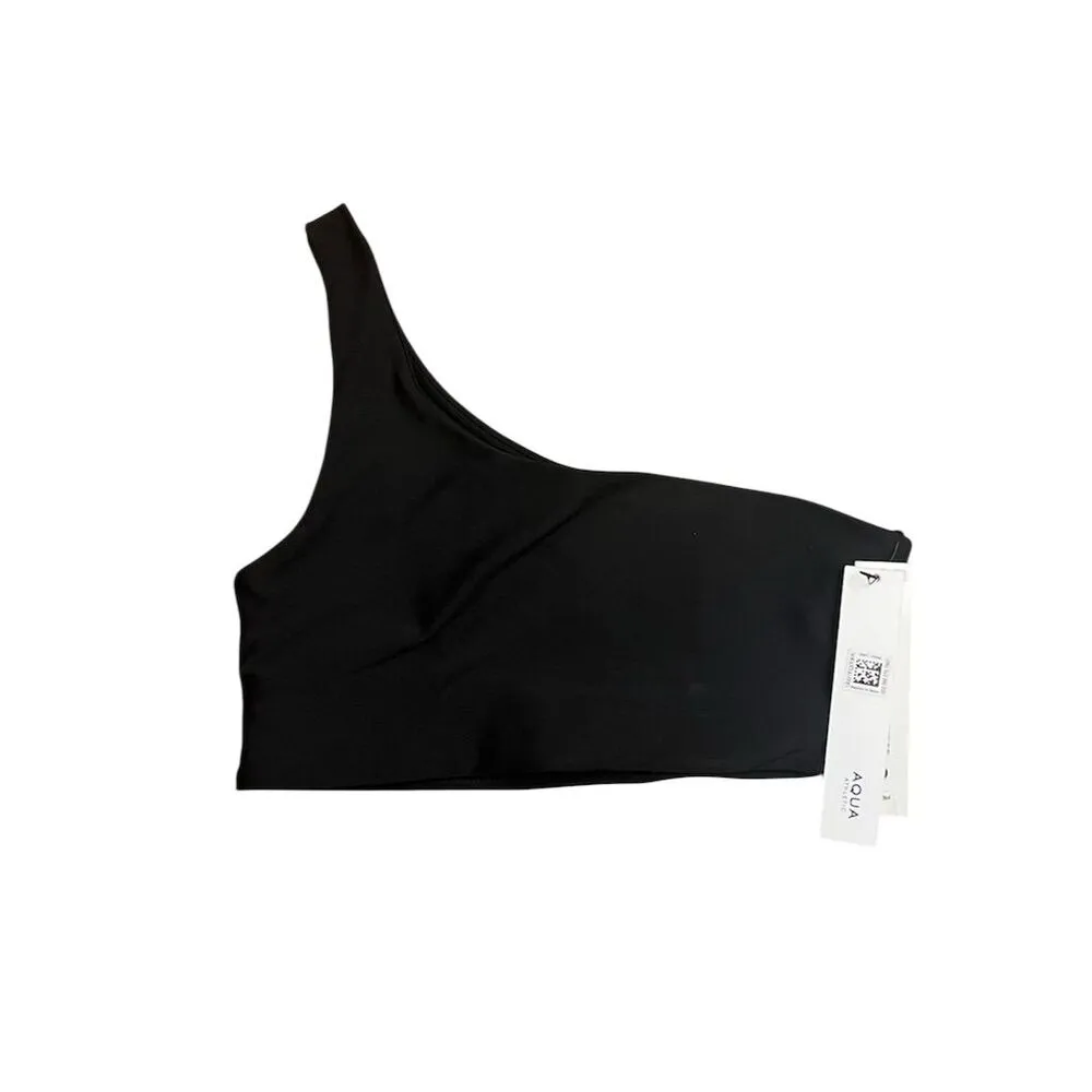 Aqua Athletic Women's One-Shoulder Sports Bra Black XS Activewear NWT - Image 2