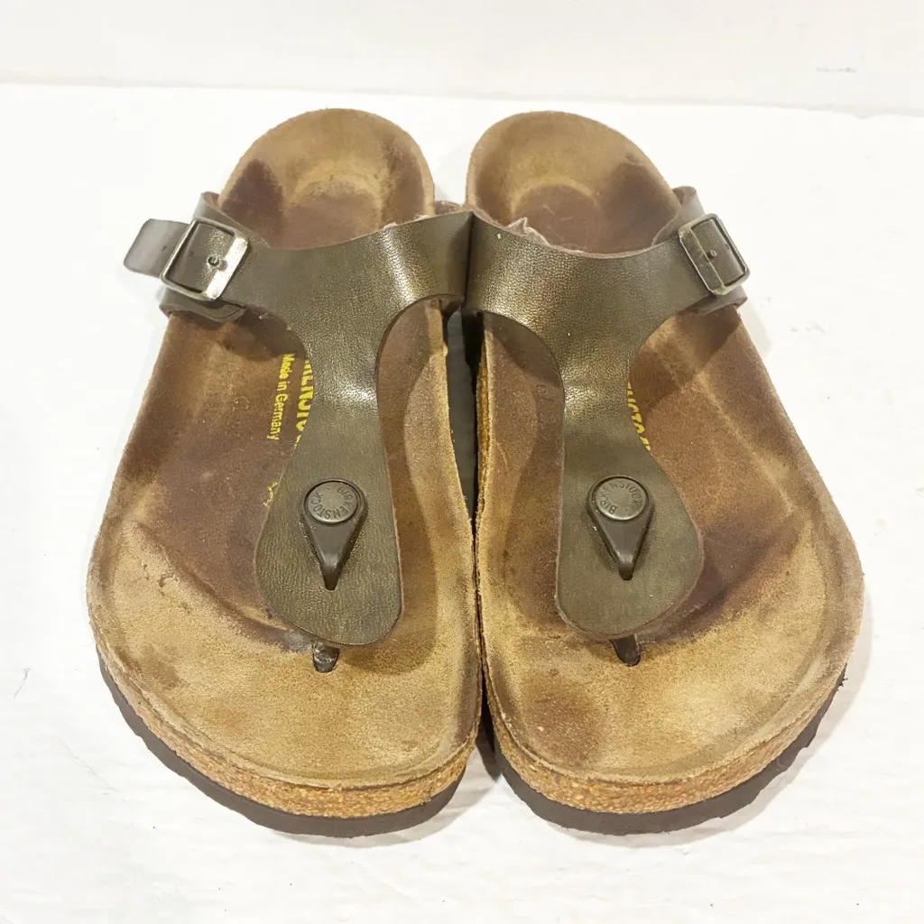 Birkenstock Gizeh Bronze Sandals Women's Slides Size 8 Cork Sole Slip On - Image 2
