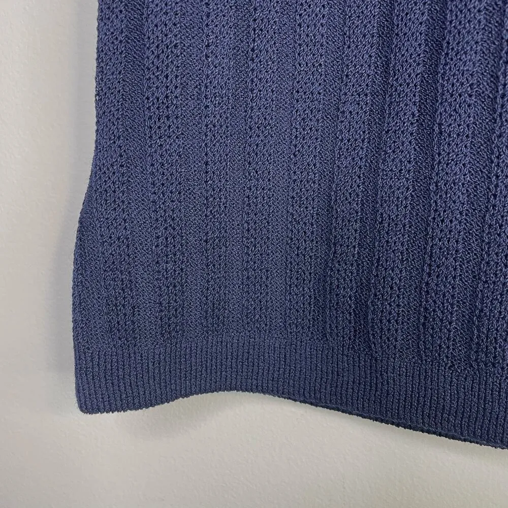 St John Sport Dark Navy Blue Santana Knit Sleeveless Ribbed Sweater Shell Top L - Image 3