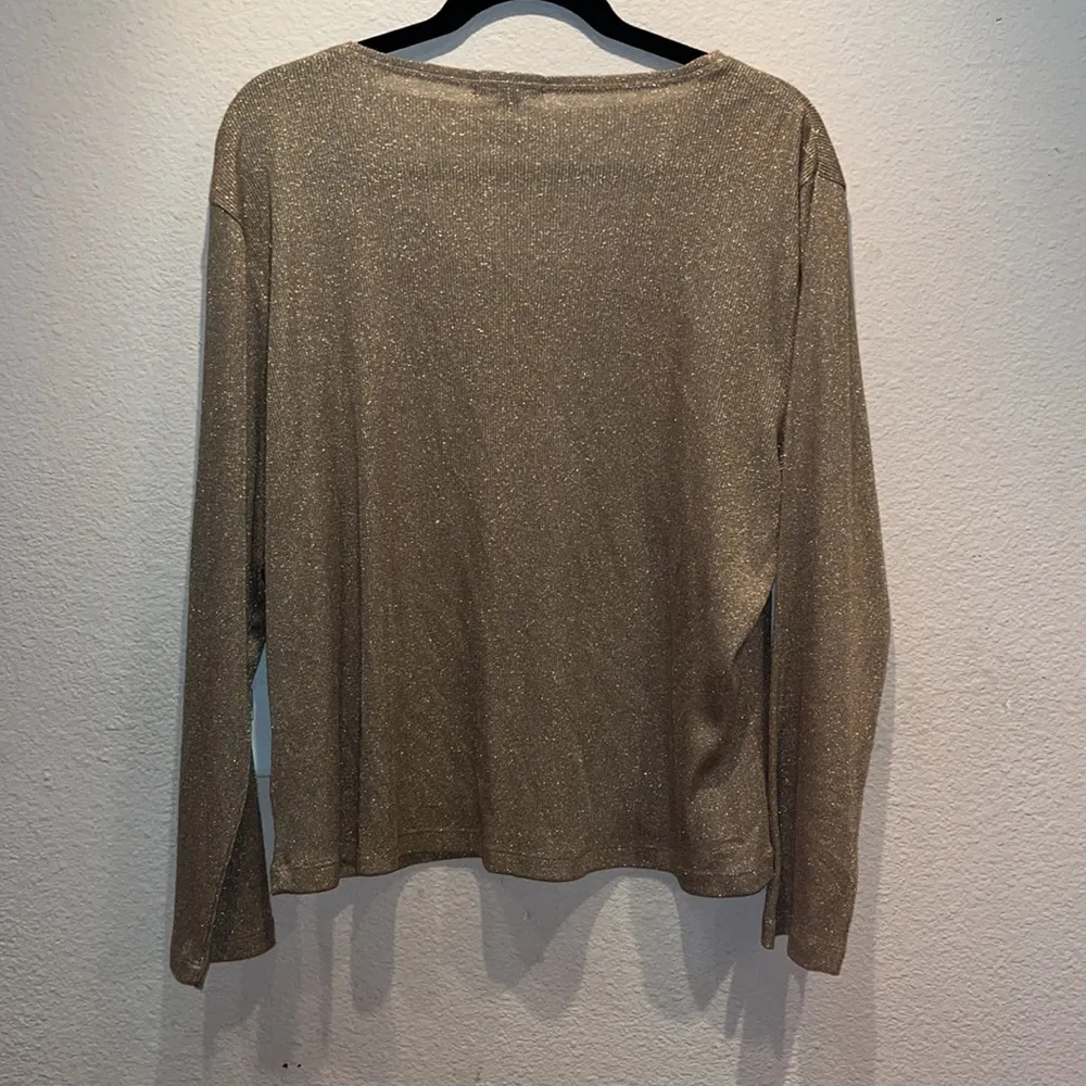 Cha Cha Vente Gold Sparkle V Neck Lightweight Sparkly Sweater Size 1X - Image 6