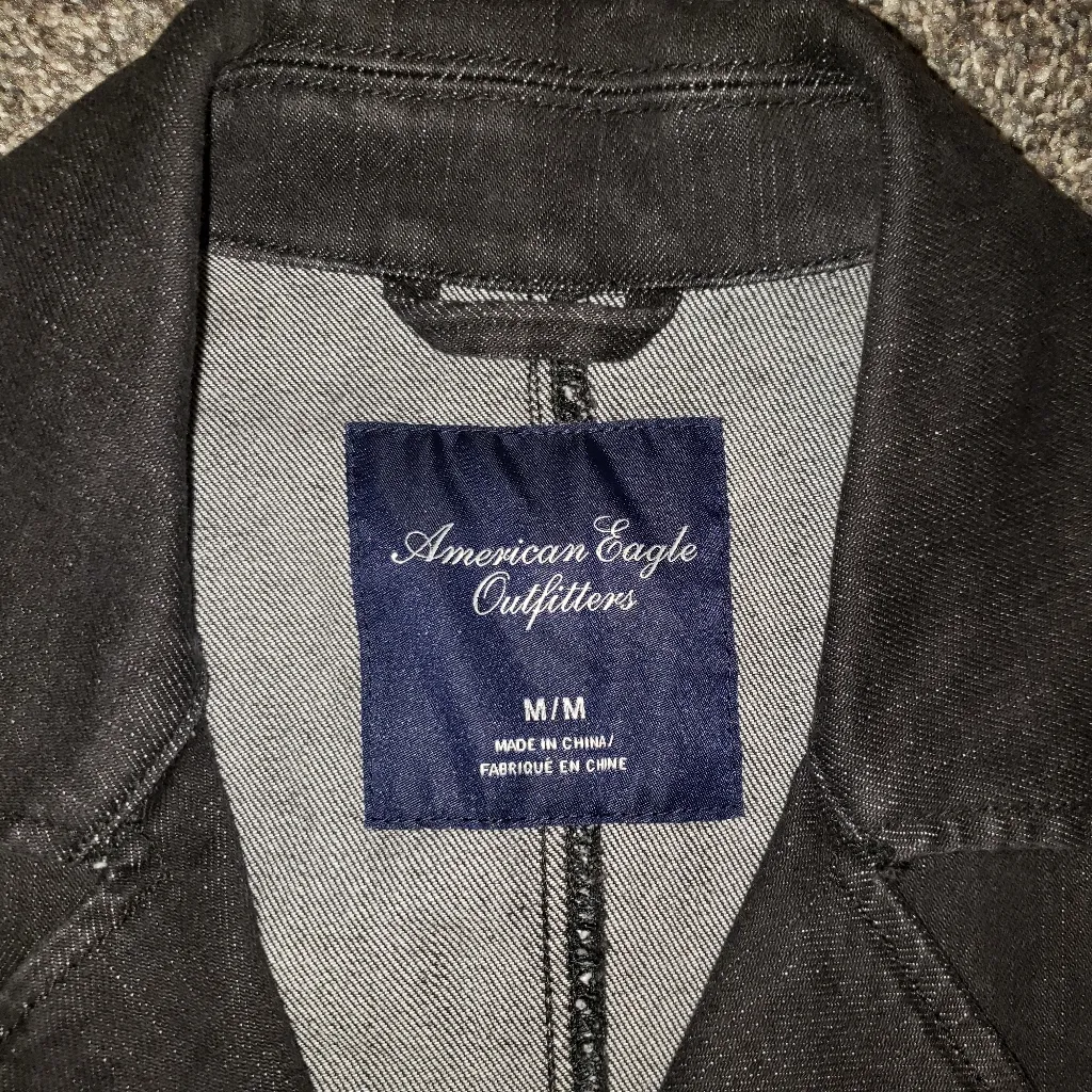 American Eagle Black Denim Moto Jean's Jacket M - Image 4