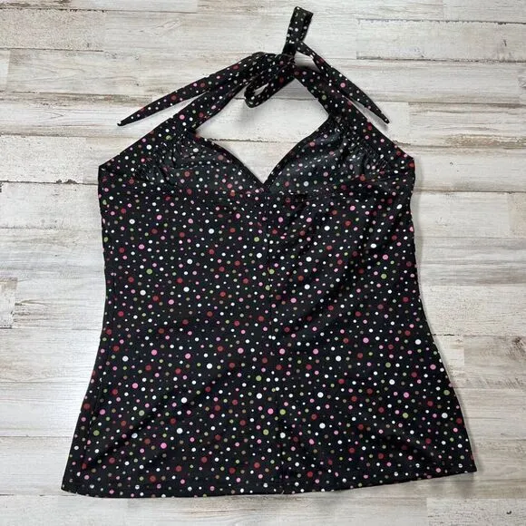 2000s Black‎ Multicolor Polka Dot Babydoll Halter Neck Tie Top Womens Size S/M Black - Image 4