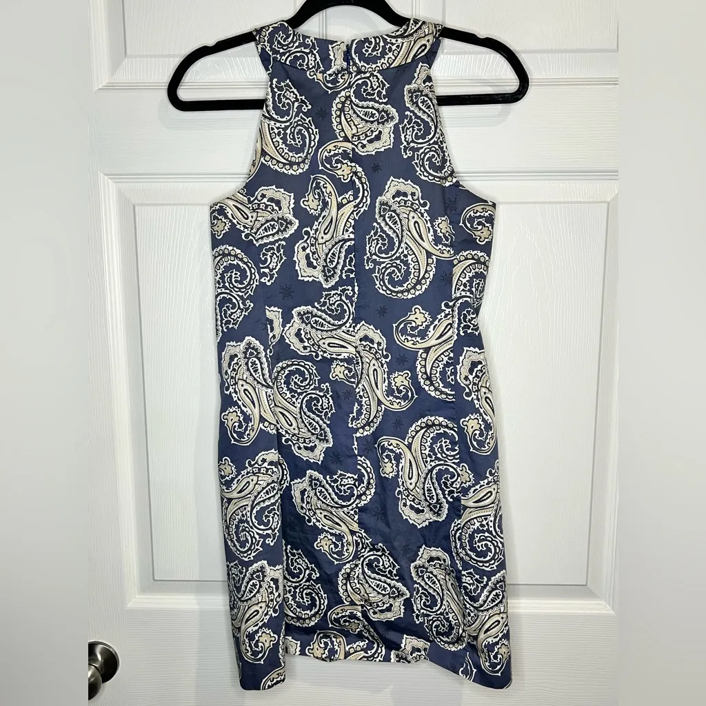 LOFT Women’s Navy and Cream Paisley Mini Dress - Size 2 petite - Image 6