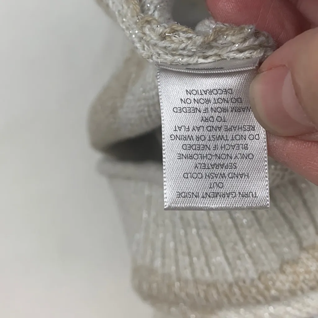 Christopher & Banks size small Christmas sweater cute stripe tan white granny - Image 9