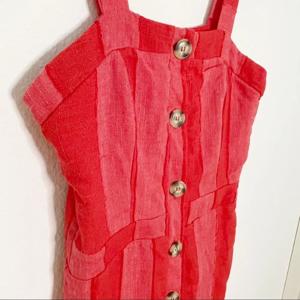 Urban Romantics  linen blend red Striped Button Down midi dress - Image 4