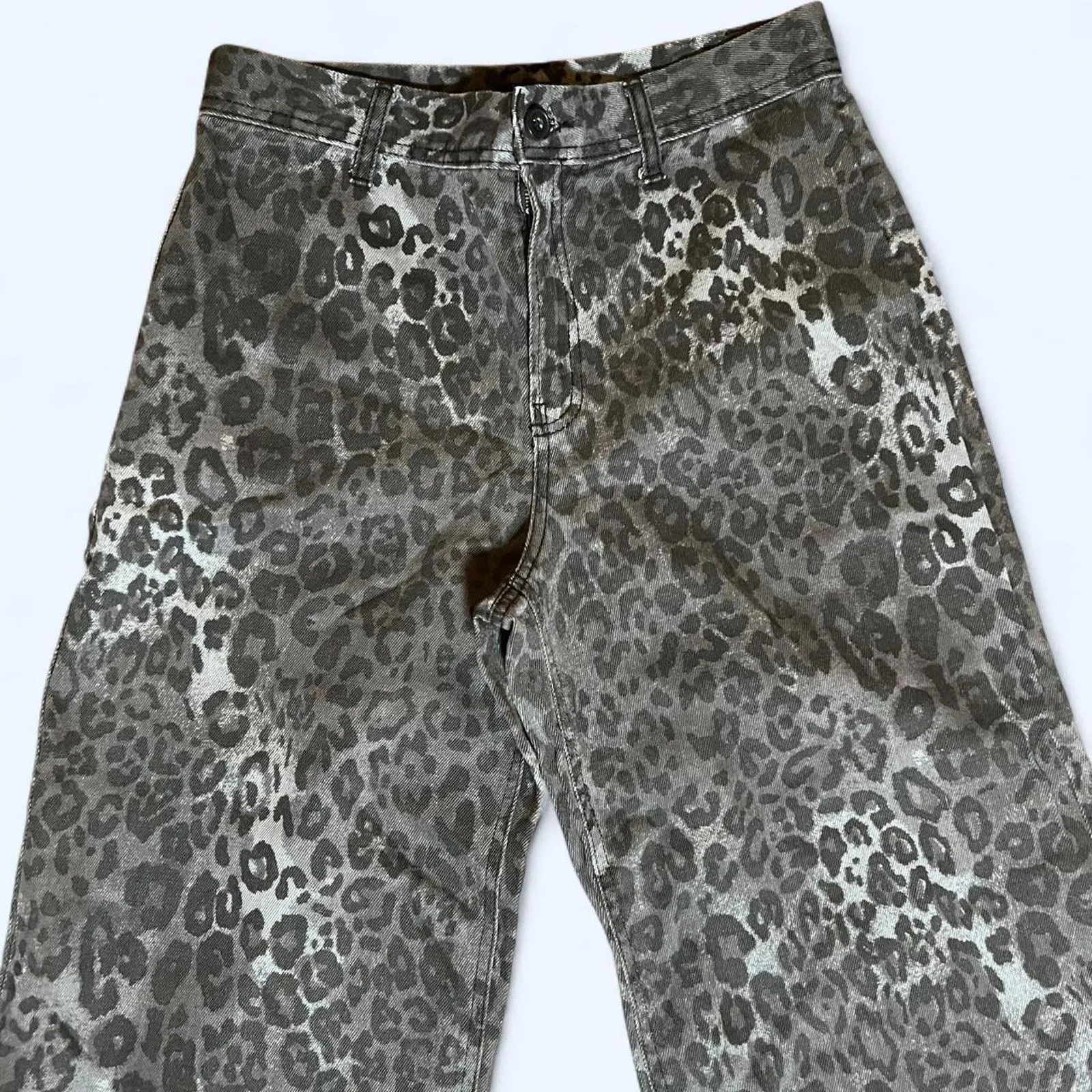 Black and grey leopard print wide leg ankle jeans Size 29 waist NEW Gray - Image 2