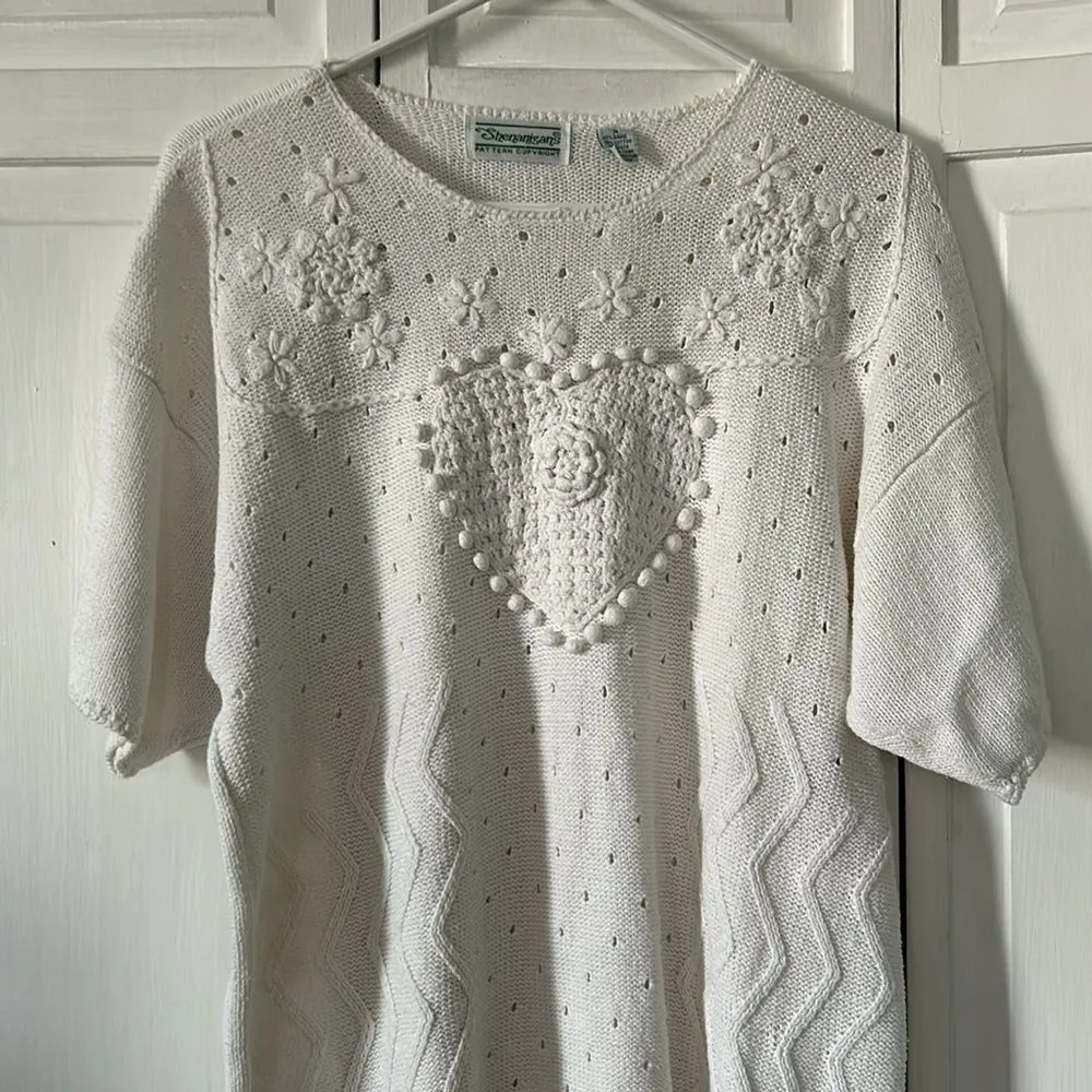 VIntage Shenanigans white Cotton/Ramie short sleeve knit sweater - Image 9