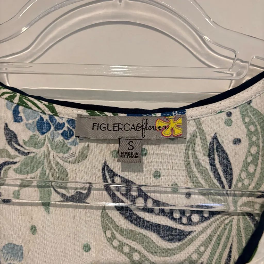 Figueroa & Flower Short Sleeve Floral Midi Dress white blue size small‎ Green - Image 5