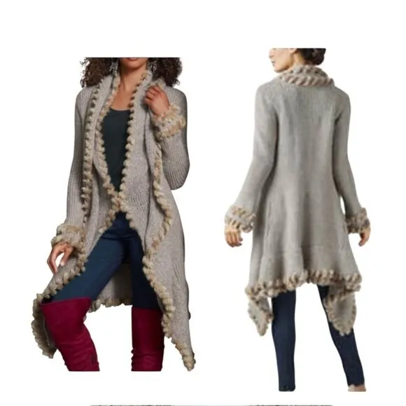 K Jordan Statement Luxe Fur trim Women's Fancy Dress Cardigan Witchy Goth SZ M Black Size M - Image 2