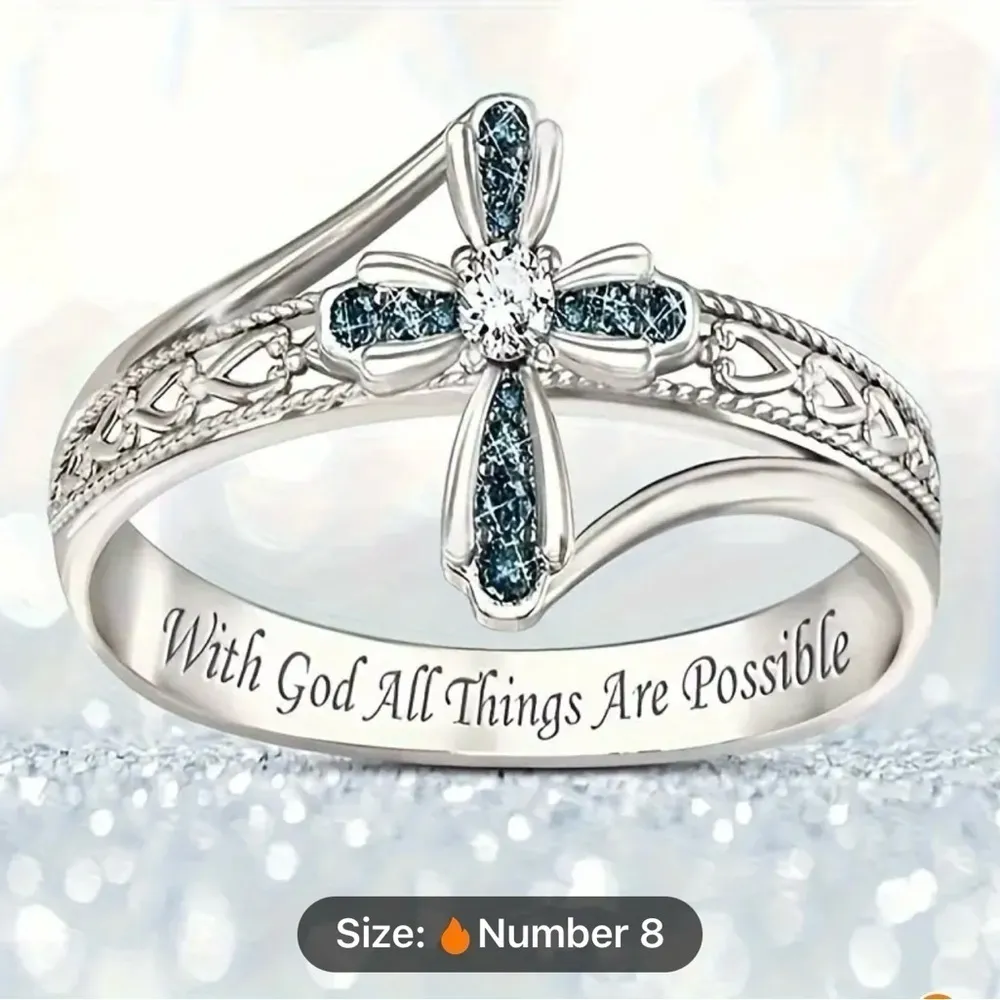 Cross Ring Size 8 NWT Silver - Image 2