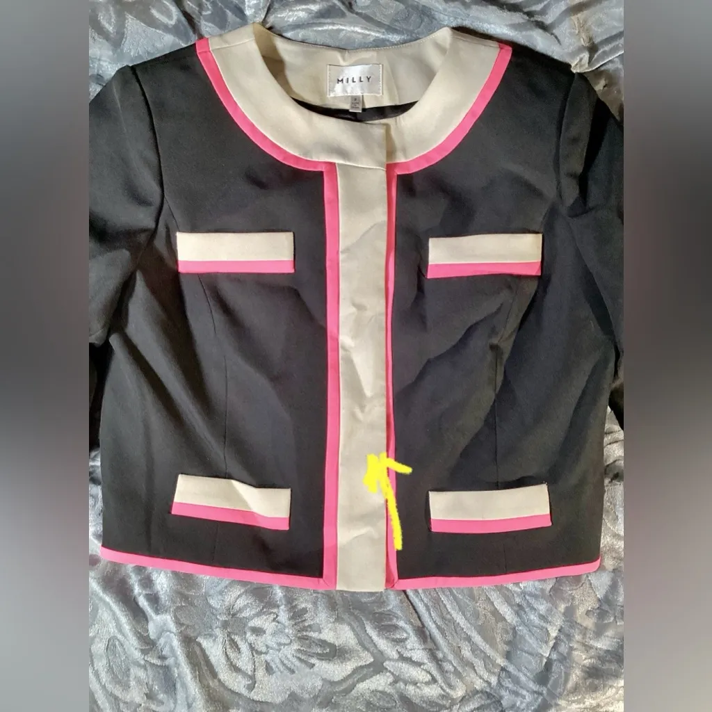 Milly Eva Cropped Jacket With Colorblock Design Small - Image 12