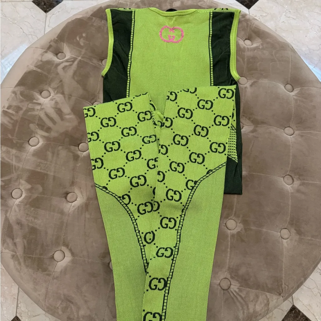 Authentic New With Tags Gucci Neon Green Jacquard Jumpsuit - Image 6