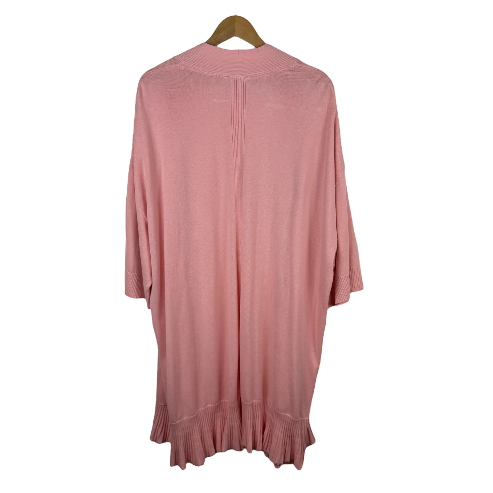 Isaac Mizrahi Live! Open Front Cardigan Duster Sz 2X Pink Ruffle Hem Drape Comfy - Image 4