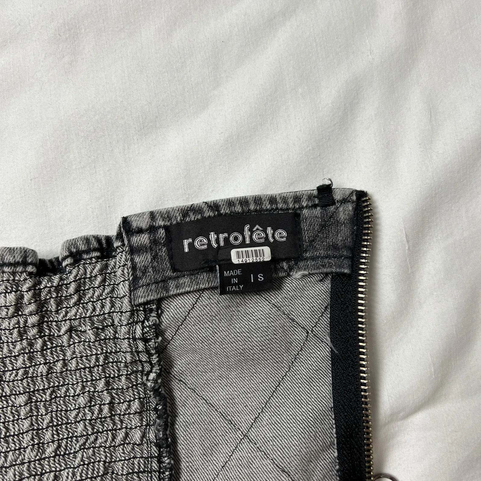 retrofete gray denim quilted embroidered sweetheart bustier crop top - Image 5