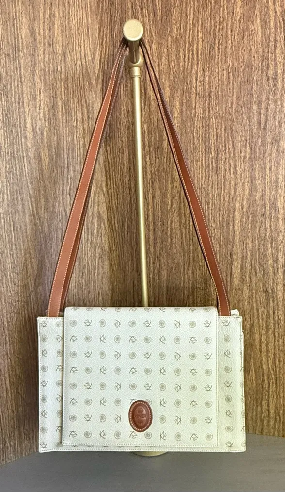 Vintage 2000s Kenzia By KU Italian Ivory Coated Canvas Leather Shoulder Bag Y2K Tan - Image 1